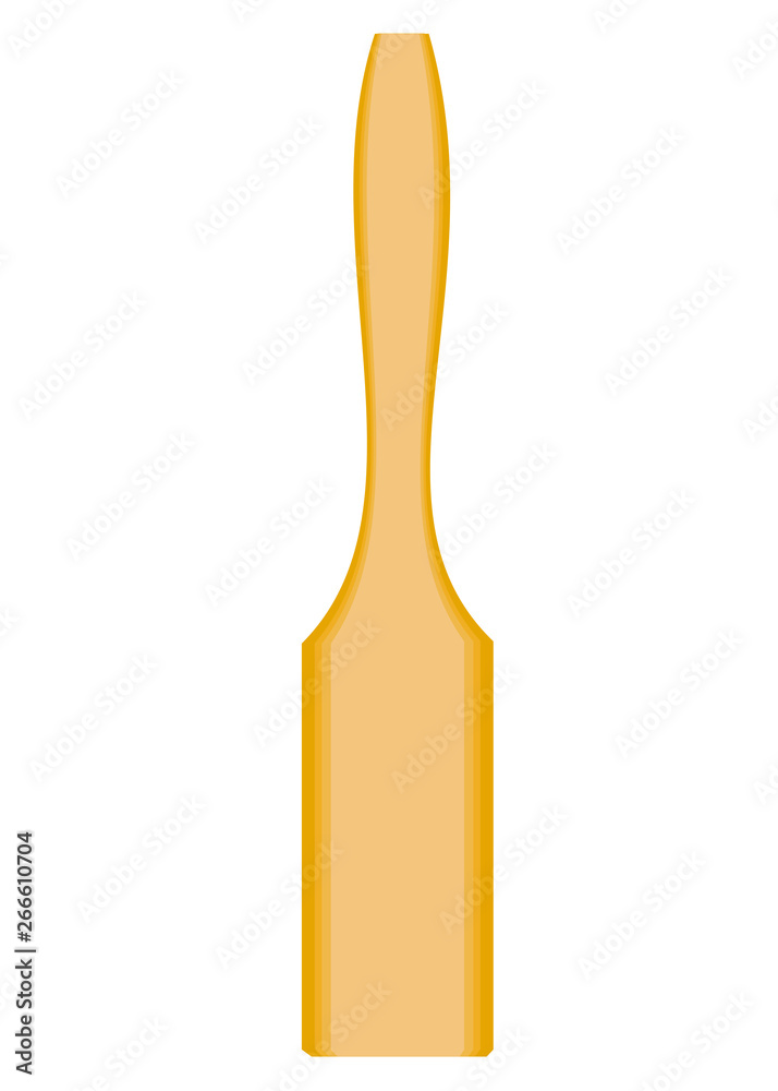 The subject of kitchen utensils. A wooden spatula is needed in the kitchen in the kitchen to turn food. Vector illustration