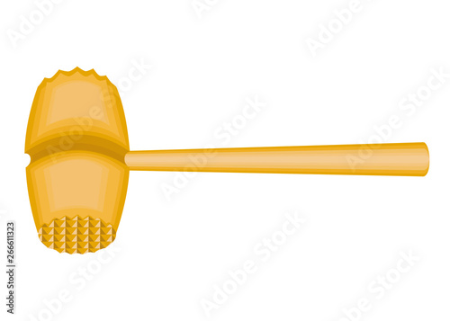 The subject of kitchen utensils. A wooden hammer is needed in the kitchen in the kitchen to make chops out of meat. Vector illustration
