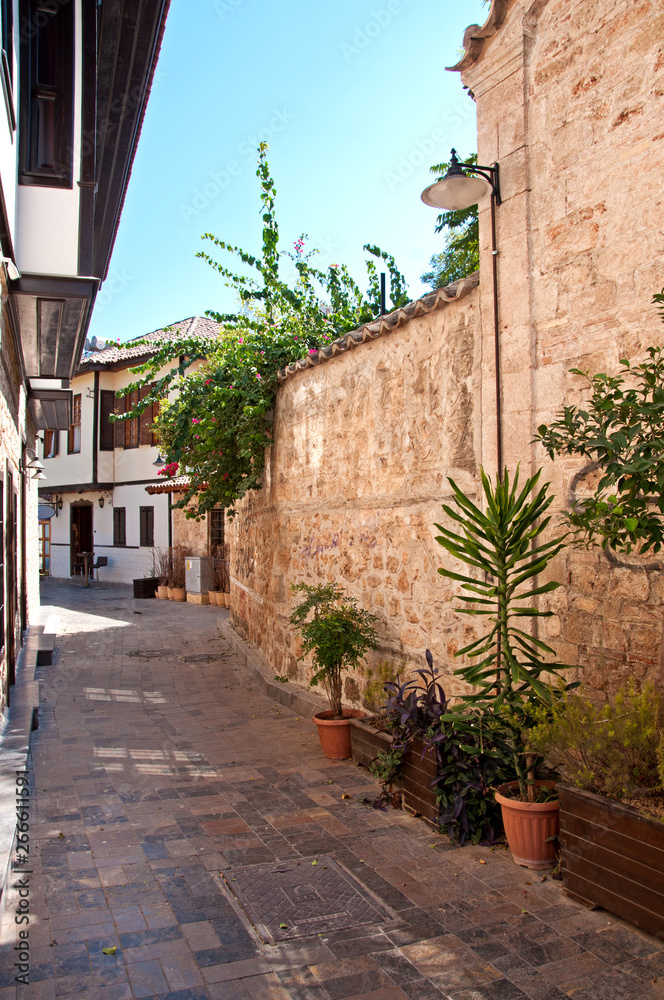Street of old town Kaleici in Antalya, Turkey