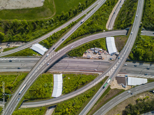 Aerial view of large highway intersection in Switzerland