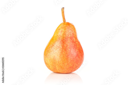 One whole juicy fresh red pear isolated on white background
