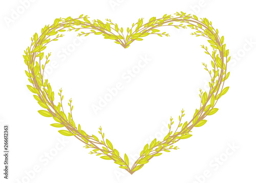 Heart shaped wreath made from young willow branches. Decoration for Easter. Vector illustration