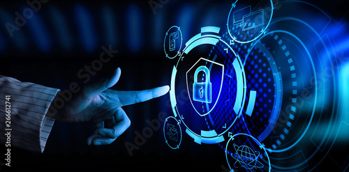 Data protection Cyber Security Privacy Business with Woman hand pointing with UI.Internet Technology Concept.