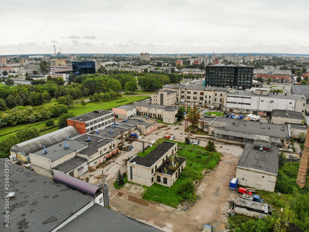 Obraz premium Aerial view abandoned industrial buildings in Kaunas, Lithuania