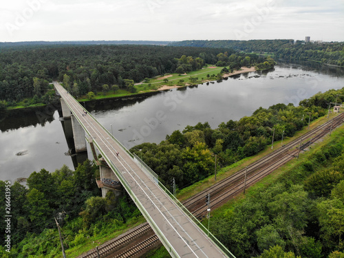 Aerial view of Three Virgin bridge in Kaunas, Lithuania