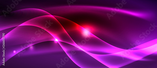 Glowing abstract wave on dark, shiny motion, magic space light. Techno abstract background