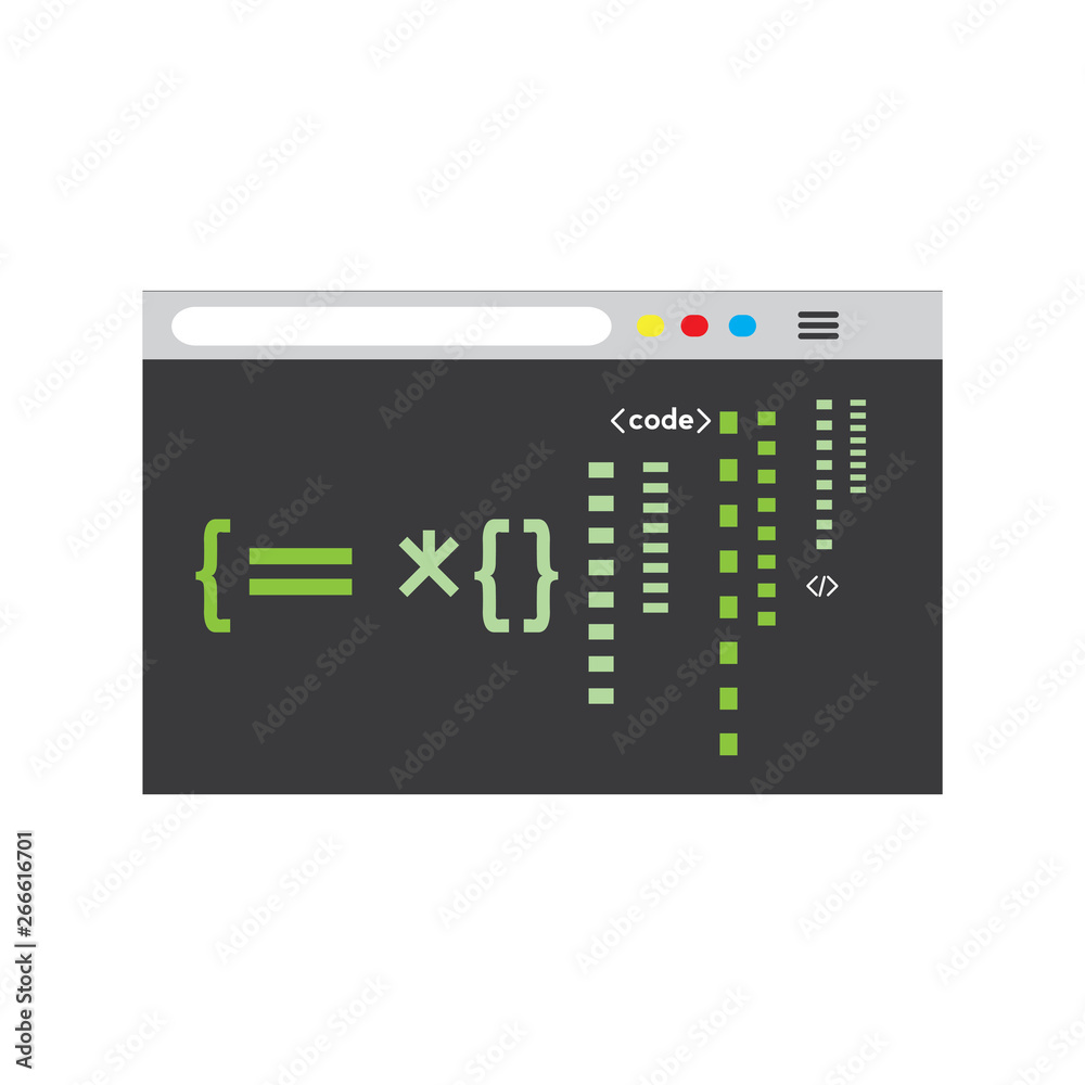 Programming code on a browser window - Vector Programming code on a browser window - Vector