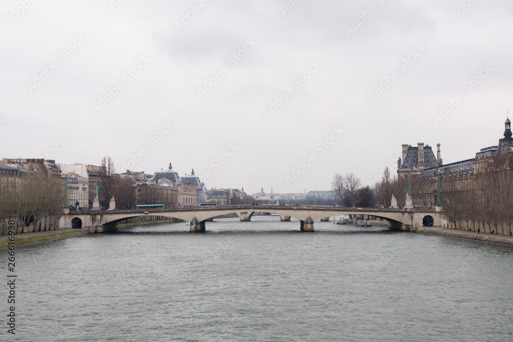 Vista de un puente sobre el sio Sena en París