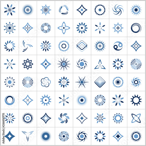 Design elements set. 64 abstract blue icons.