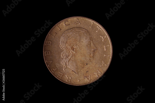 200 Lire Italy coin isolated on the dark background 1979 years