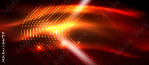 Neon glowing techno lines, hi-tech futuristic abstract background template with square shapes