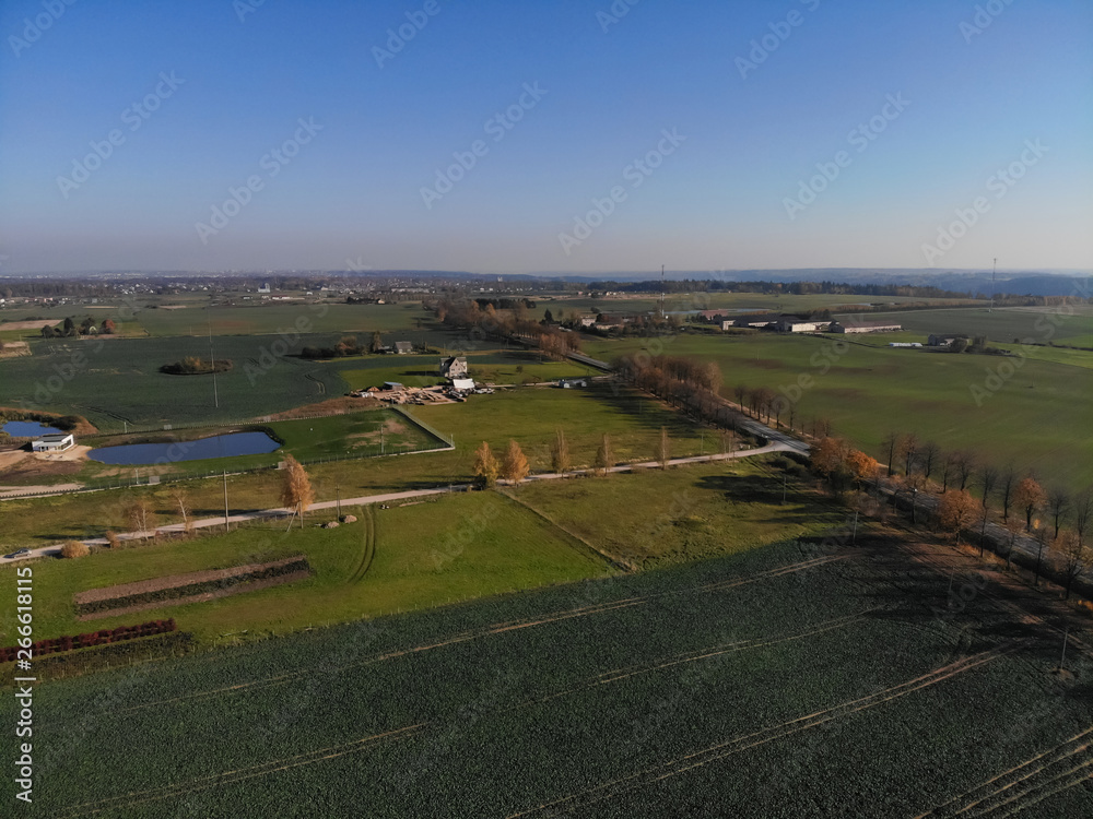 Beautiful aerial view of lithuanian landscape at autumn