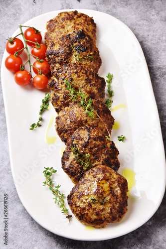 Fotografie Paleo beef burger patties with pumpkin. Paleo low carb dish