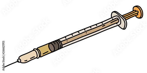 The vectorized hand drawing of a plastic thin syringe