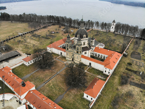 Pazaislis monastery aerial view in Kaunas, Lithuania photo