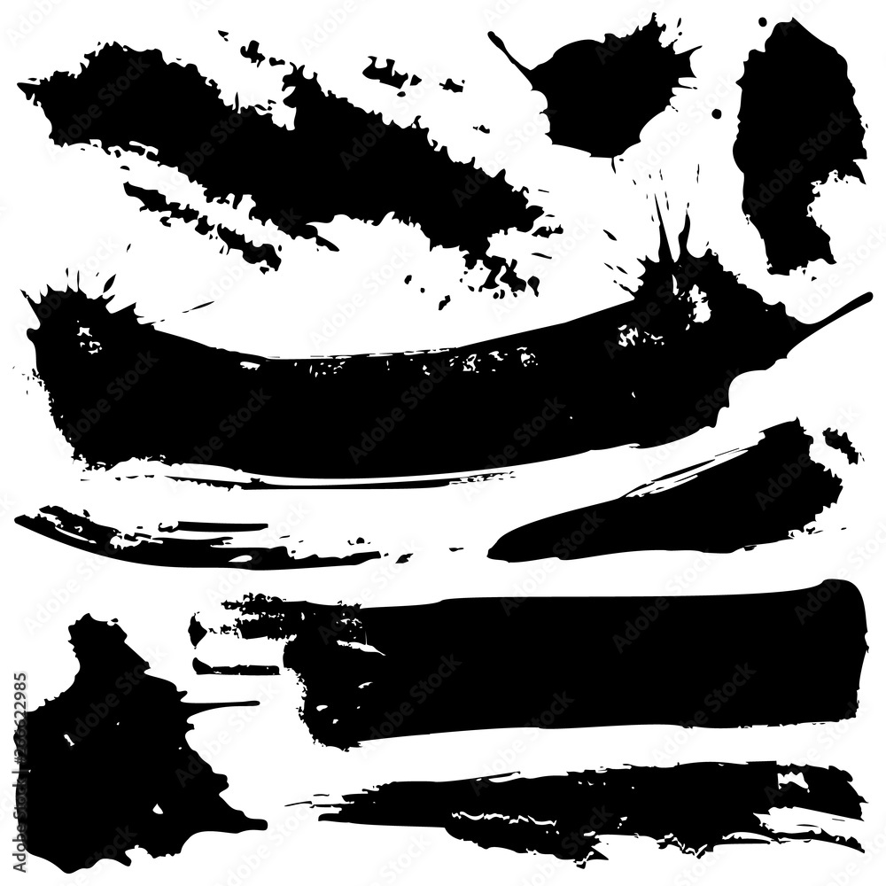 Set of black grunge ink blobs - vector.