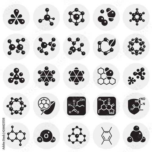 Molecula icons set on circles background for graphic and web design. Simple vector sign. Internet concept symbol for website button or mobile app.