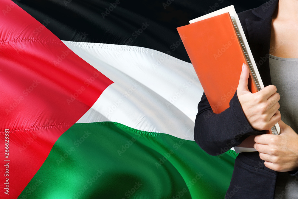 Learning Palestinian language concept. Young woman standing with the