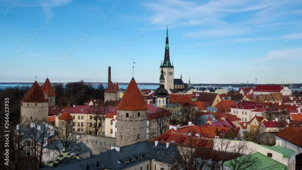 Timlapse of aerial view of Tallinn Medieval Old Town, Estonia Timlapse of aerial view of Tallinn Medieval Old Town, Estonia