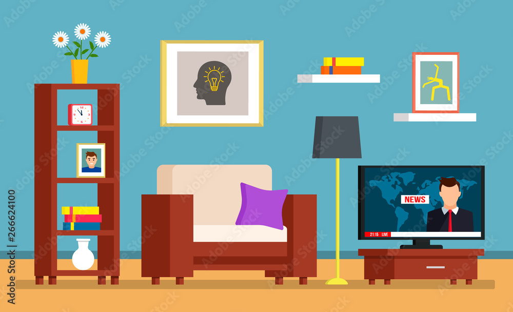 The mess in the room, dirty interior of the living room. cleaning concept for a cleaning company. flat vector