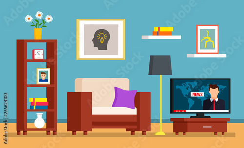 The mess in the room, dirty interior of the living room. cleaning concept for a cleaning company. flat vector