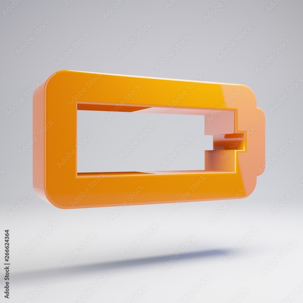 Volumetric glossy hot orange Battery Empty icon isolated on white background. Volumetric glossy hot orange Battery Empty icon isolated on white background.