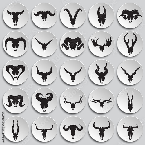 Animal skull icons set on plates background for graphic and web design. Simple vector sign. Internet concept symbol for website button or mobile app.