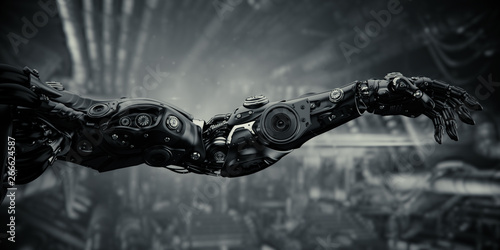 Robotic arm on sci-fi background, 3d rendering photo