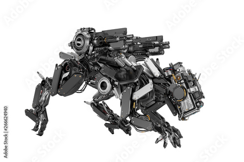 Steel robotic dog-like creature, 3d rendering