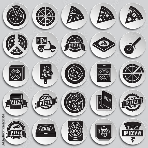 Pizza related icons set on plates background for graphic and web design. Simple vector sign. Internet concept symbol for website button or mobile app.