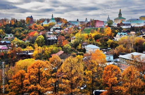 Obraz na płótnie Panorama of Vladimir town, Russia. Autumn nature. Color photo. w salonie