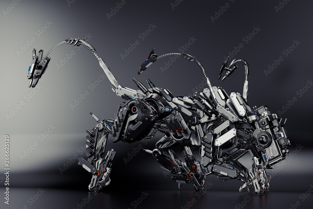 Wild cyber animal predator on dark background, 3d illustration