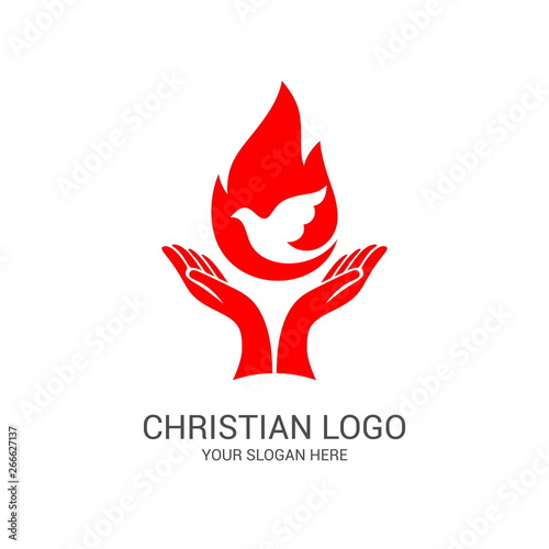 Church logo and biblical symbols. The unity of believers in Jesus Christ, the worship of God, participation in the evening of the Lord and the reading of the Holy Scriptures.