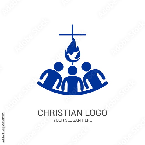 Church logo and biblical symbols. The unity of believers in Jesus Christ, the worship of God, participation in the evening of the Lord and the reading of the Holy Scriptures.