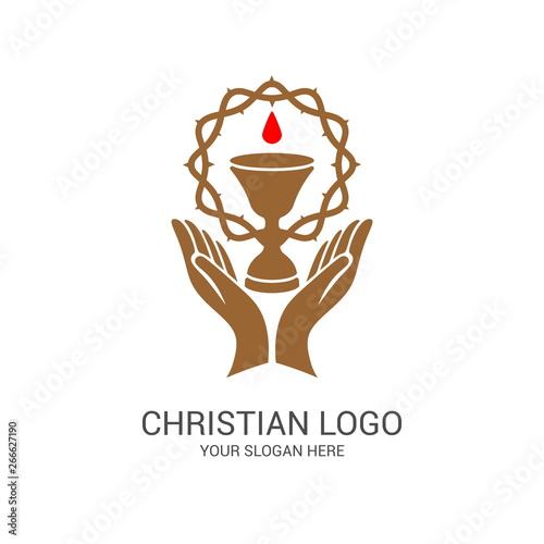 Church logo and biblical symbols. The unity of believers in Jesus Christ, the worship of God, participation in the evening of the Lord and the reading of the Holy Scriptures.