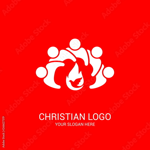 Church logo and biblical symbols. The unity of believers in Jesus Christ, the worship of God, participation in the evening of the Lord and the reading of the Holy Scriptures.