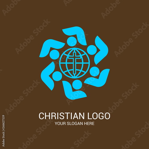 Church logo and biblical symbols. The unity of believers in Jesus Christ, the worship of God, participation in the evening of the Lord and the reading of the Holy Scriptures.