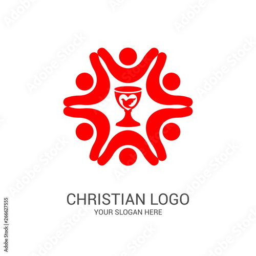 Church logo and biblical symbols. The unity of believers in Jesus Christ, the worship of God, participation in the evening of the Lord and the reading of the Holy Scriptures.