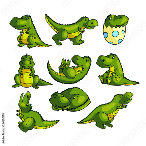 Fototapeta Naklejka Na Ścianę i Meble -  Cute colorful green dino character in different poses