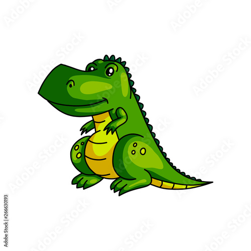 Cute smiling green colorful dinosaur with yellow color
