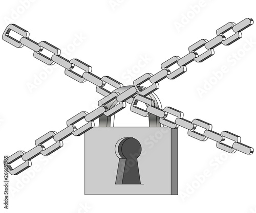 The gray metal chain and padlock, handcuffed card