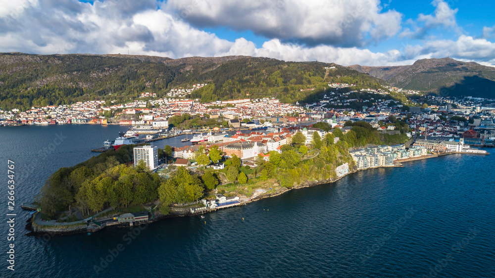 Fototapeta premium Bergen old town aerial view. Bergen, Norway.