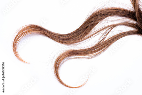 Curly light brown hair - White background