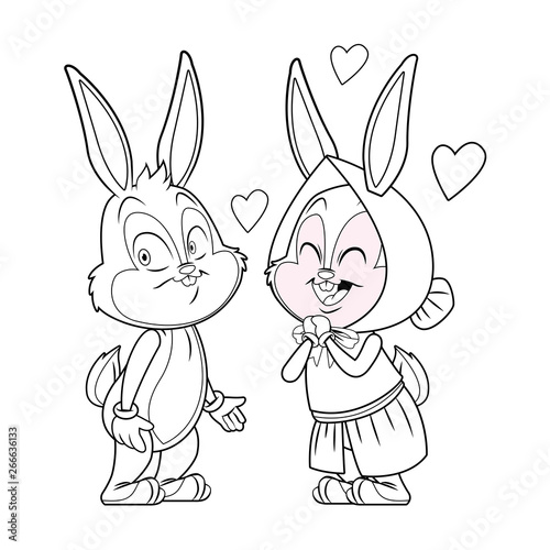 Cute easter bunny happy friends black and white