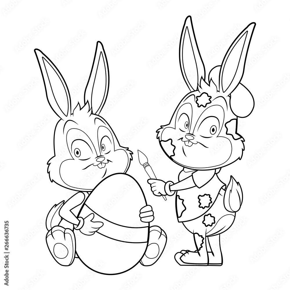 Fototapeta premium Cute easter bunny happy friends artist black and white