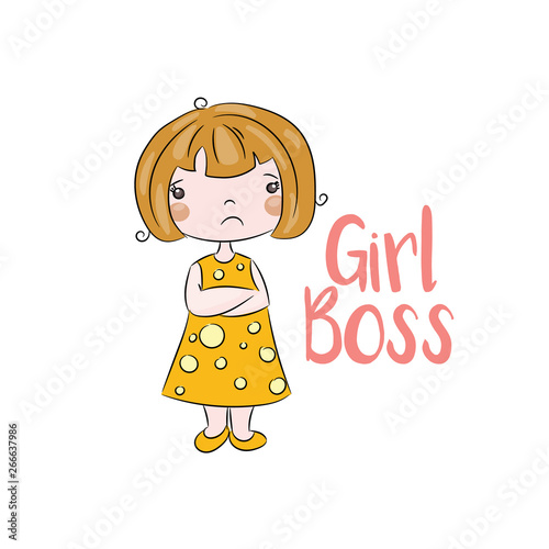 Cute and angry little girl vector illustration