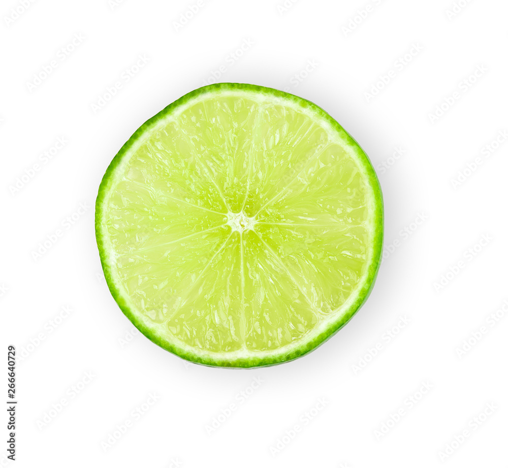 Lime slice isolated on white background. Top view