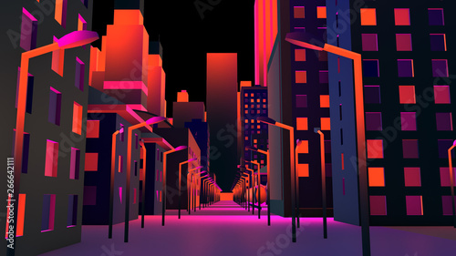 Jazz art colorful 3D cityscape architecture design city street - 3D graphic illustration rendering