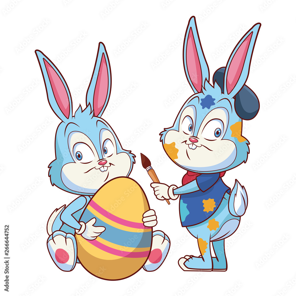 Fototapeta premium Cute easter bunny happy friends artist