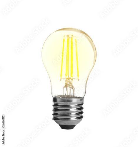 New incandescent light bulb for modern lamps on white background
